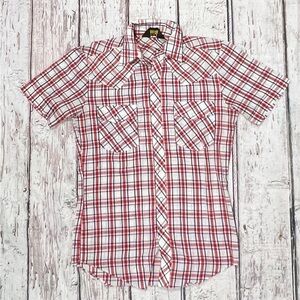 Vintage BJ-R Western Plaid Short Sleeve Cowboy Rancher Pearl Snap Button Down